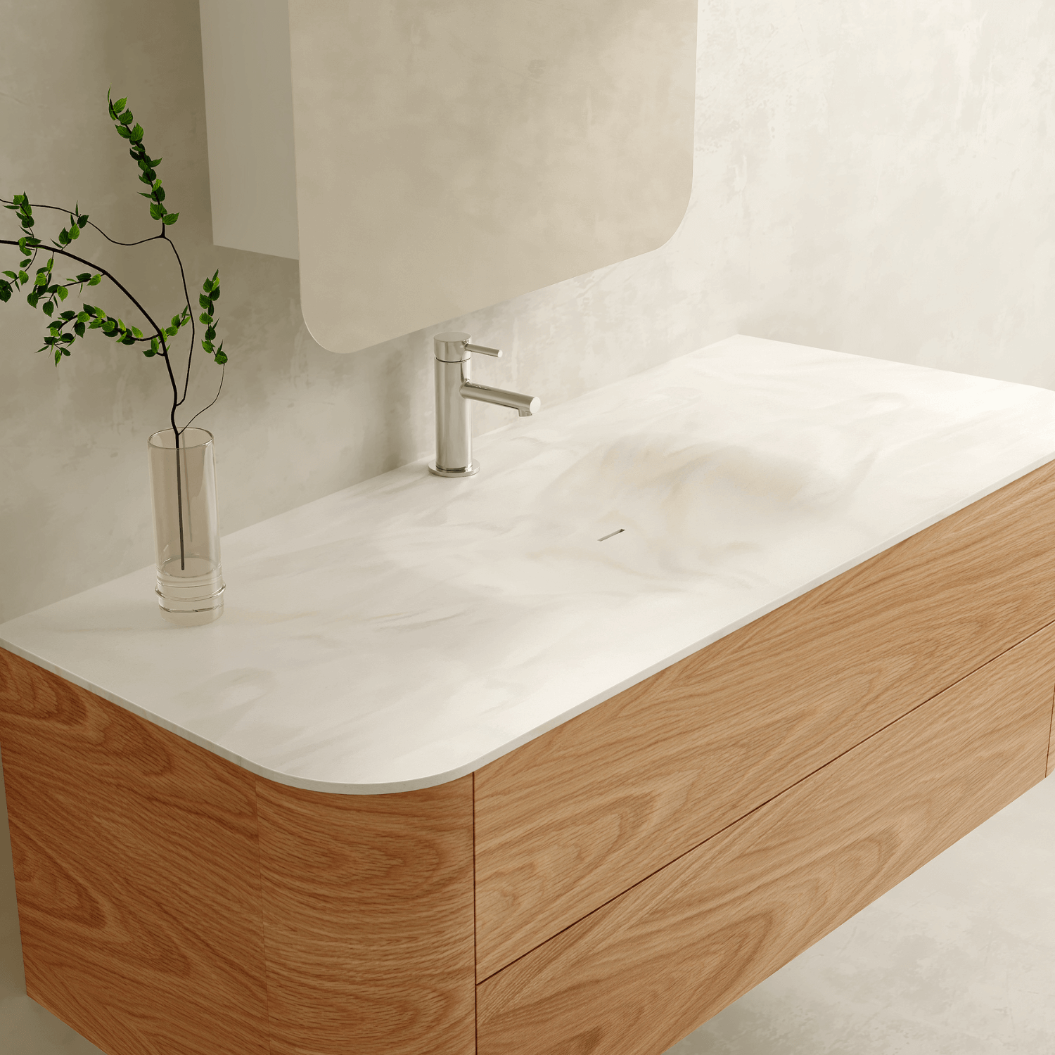 Corian Slump Vanity 308 angled view Corian Slump Vanity 308 angled view